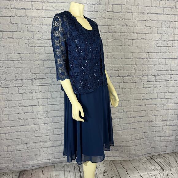 R&M Richard’s sequin lace tea-length dress and matching jacket size 12 P - Picture 8 of 12